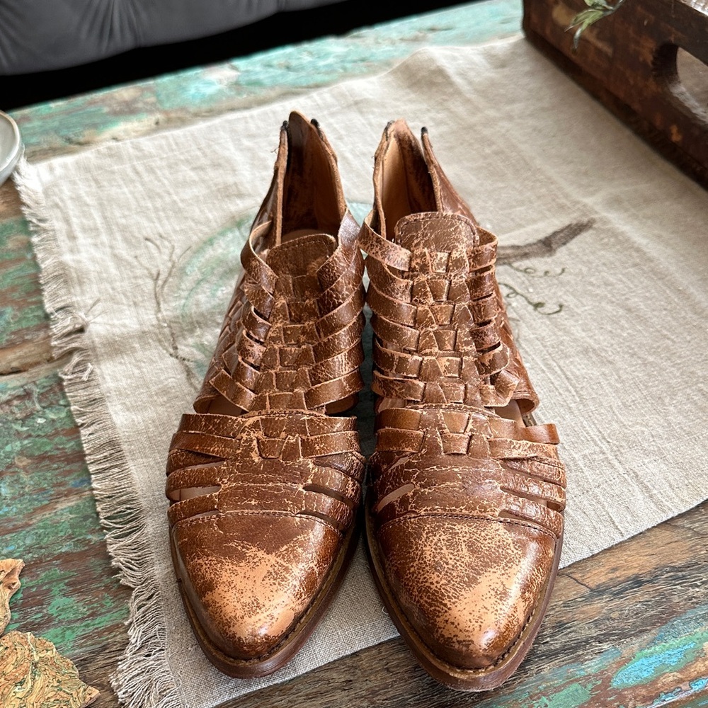 Bed Stu Woven Leather Flats in Tan
